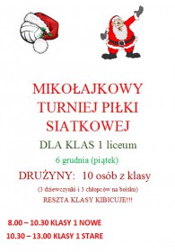 MIKOŁAJKOWY TURNIEJ PIŁKI SIATKOWEJ